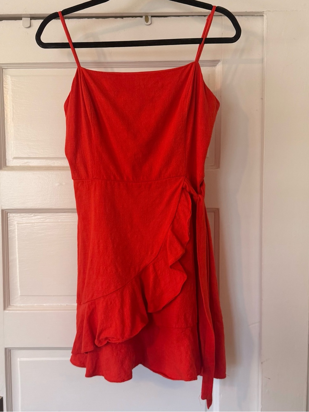 AQUA Red Ruffle Wrap Mini Dress Size Large